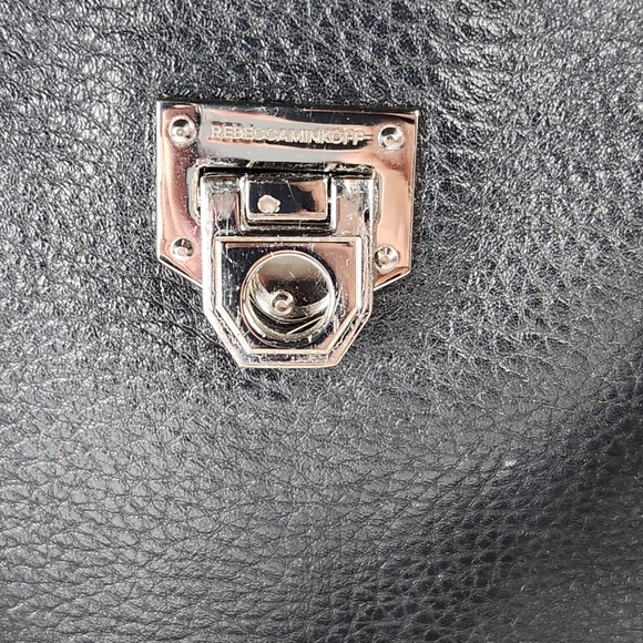REBECCA MINKOFF Madison Satchel Black Leather Studs Flip Lock Classic Minimalist - Picture 10 of 10